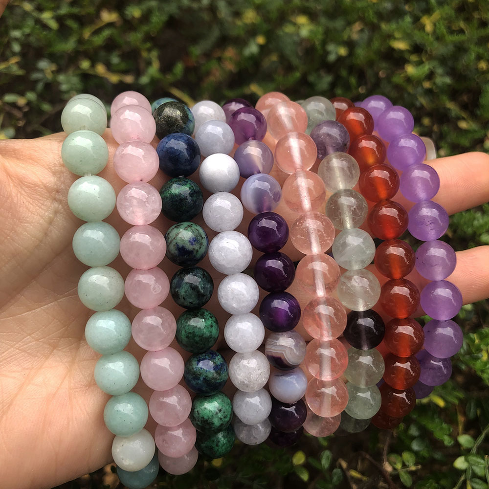 Women'S Affordable Accessories - 5pcs 8mm Green Dongling Amethyst Gemstone