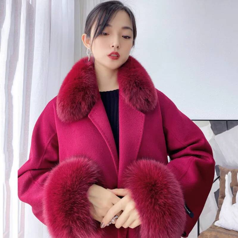 100% Real Fox Fur Collar Winte - огляд і ціна Women'S Winter Accessories Set