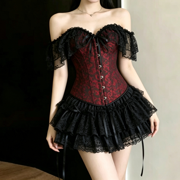 Y2k Dark Gothic Lace Corset Se - огляд і ціна Layered Necklace Set